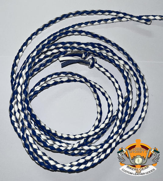 Leather Braided Cord Set of 2 Blue/White