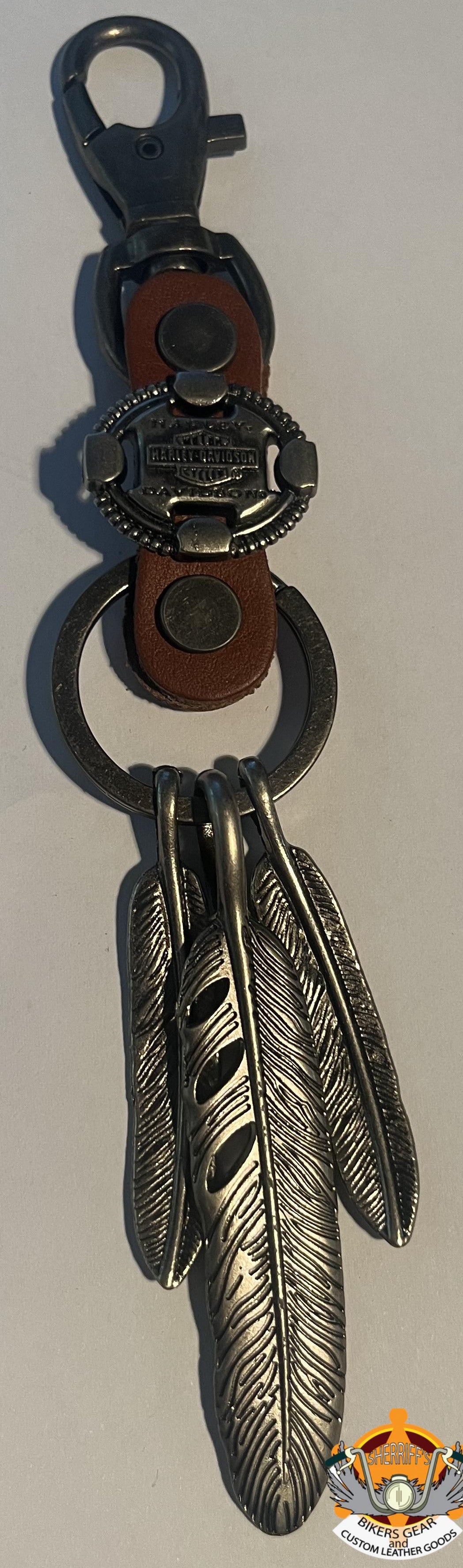 Harley Davidson Keyring with Logo and Feathers