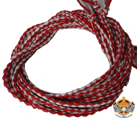 Leather Braided Cord Set of 2 Red/White