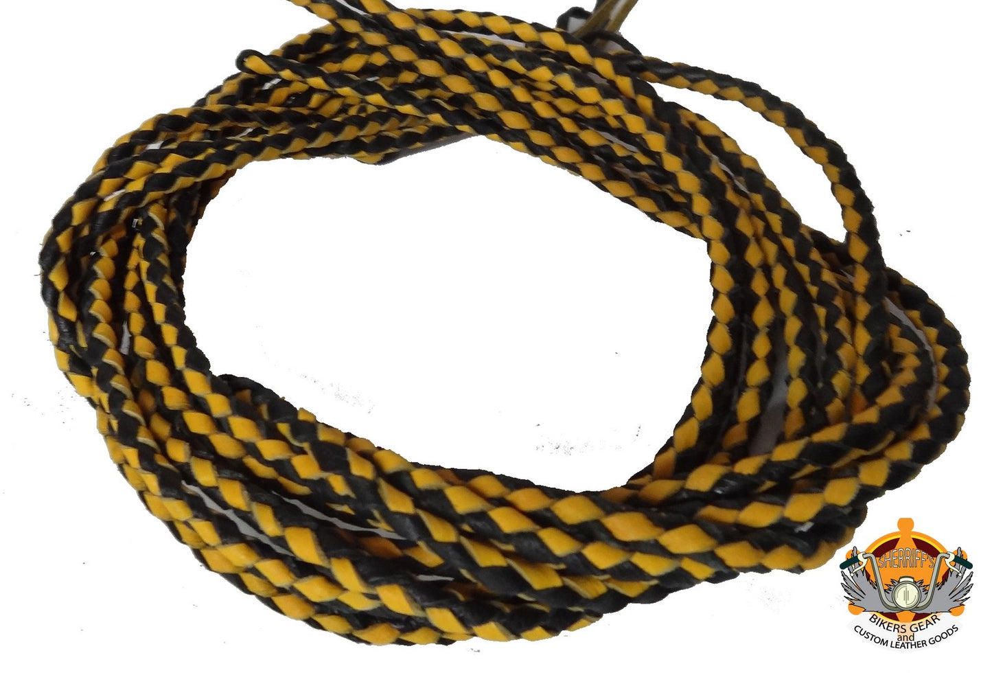 Leather Braided Cord Set of 2 Black/Yellow