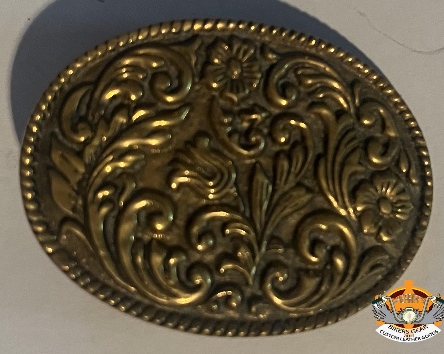 Solid Brass Floral Belt Buckle