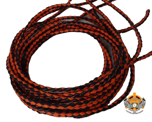 Leather Braided Cord Set of 2 Orange/Black
