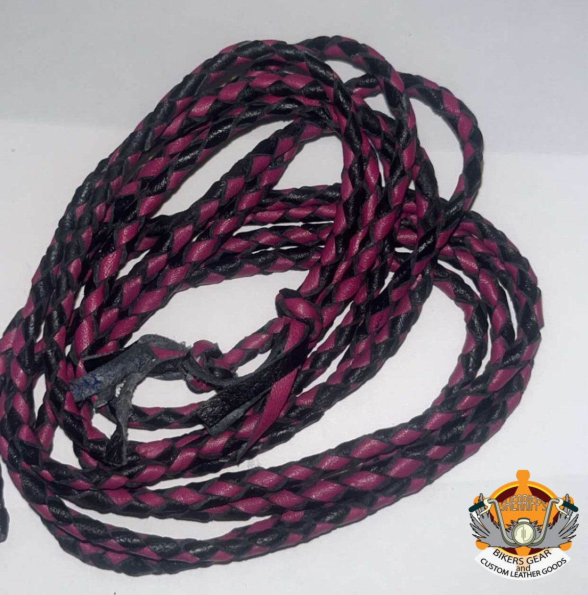 Leather Braided Cord Set of 2 Black/Pink