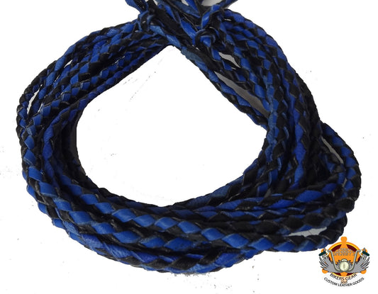 Leather Braided Cord Set of 2 Blue/Black