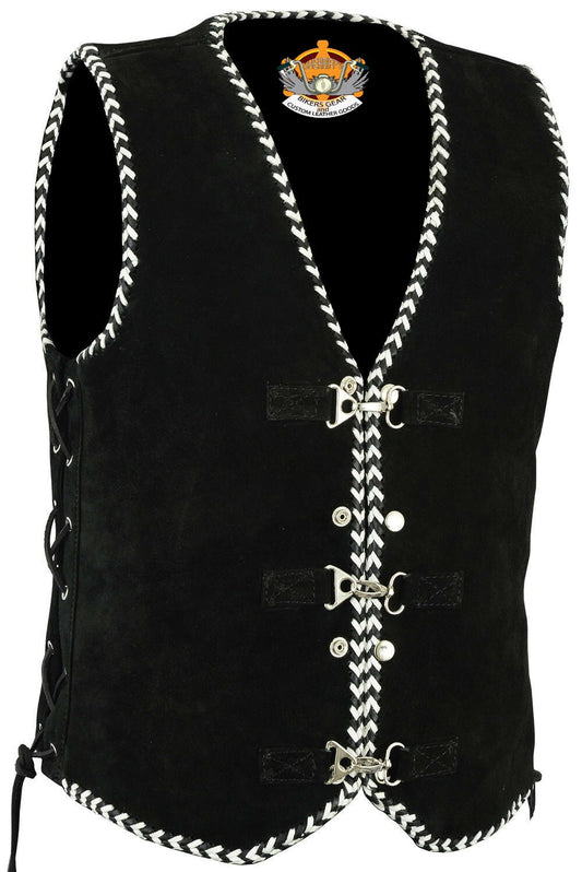 Suede Vest with Black and White Lacing - Mens