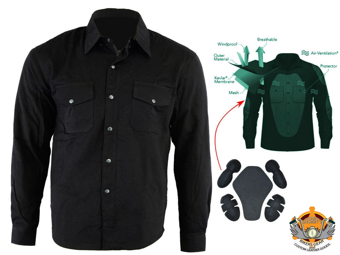Flannel Shirt with Kevlar Lining Black Sherriff's Bikers Gear