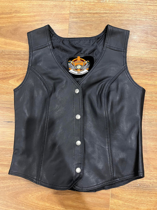 Soft Leather Button Motorcycle Vest - Ladies